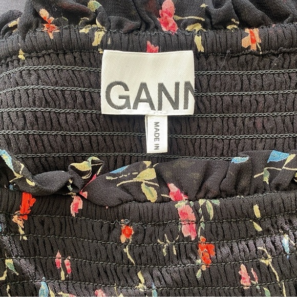 GANNI Black Elm Floral Print Ruffle High Waist Flowy Skirt Size 36 (US 4) - Picture 7 of 10